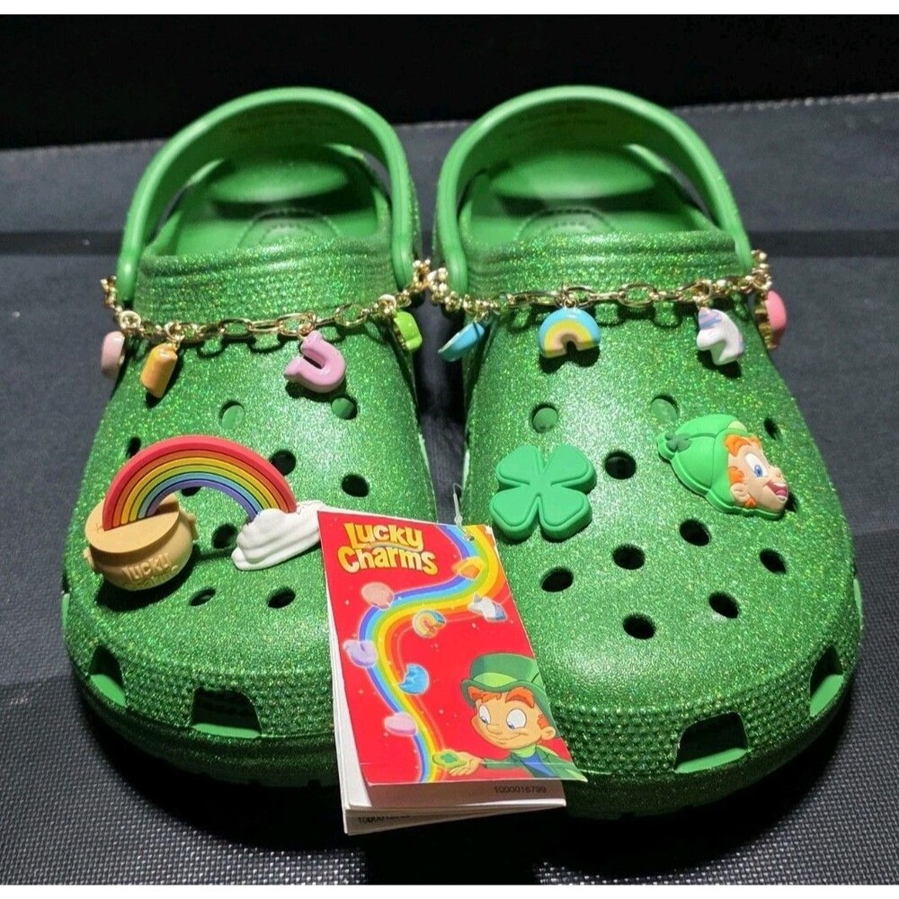 🍀 New CROCS Lucky Charms Clasic Clog Cereal Kelly Green Size Men’s 10 Jibbitz